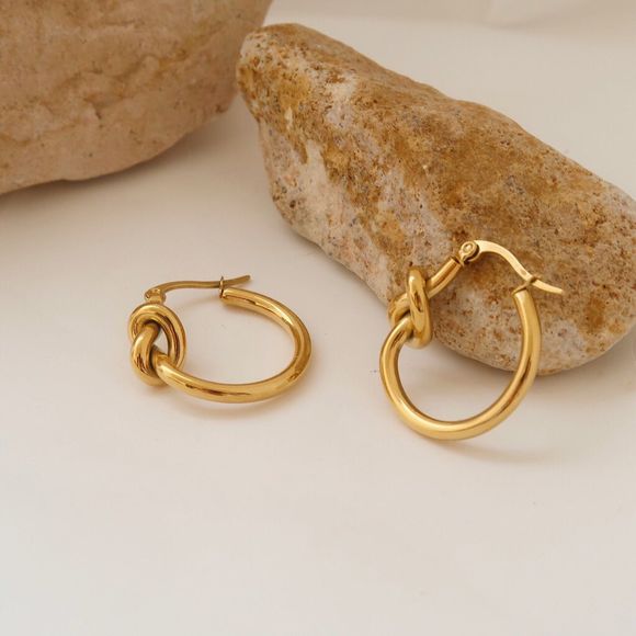 18K Gold Plated Twist Knot Hoops Earrings - Picture 7 of 10